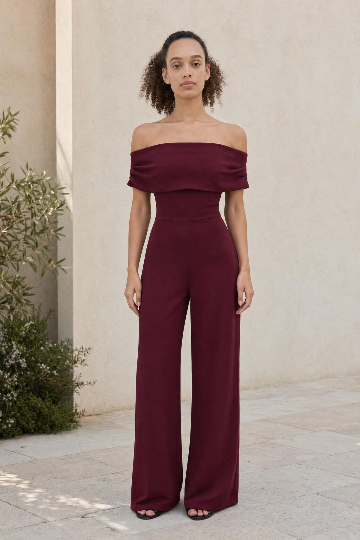 Reva - Off-Shoulder Jumpsuit in Burgundy