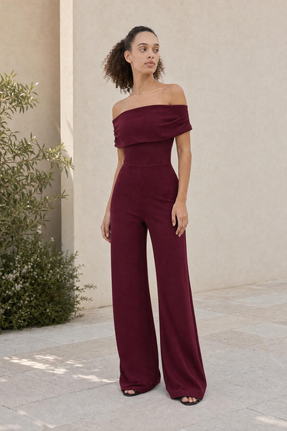 Reva - Off-Shoulder Jumpsuit in Burgundy