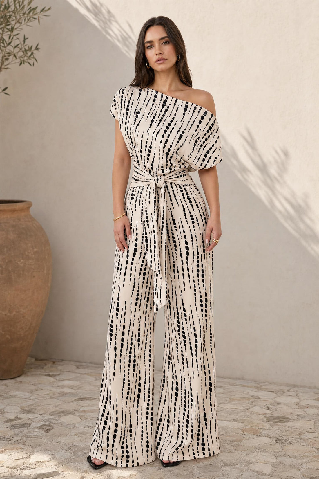 Tara - Striped Jumpsuit with Three-Quarter Sleeves