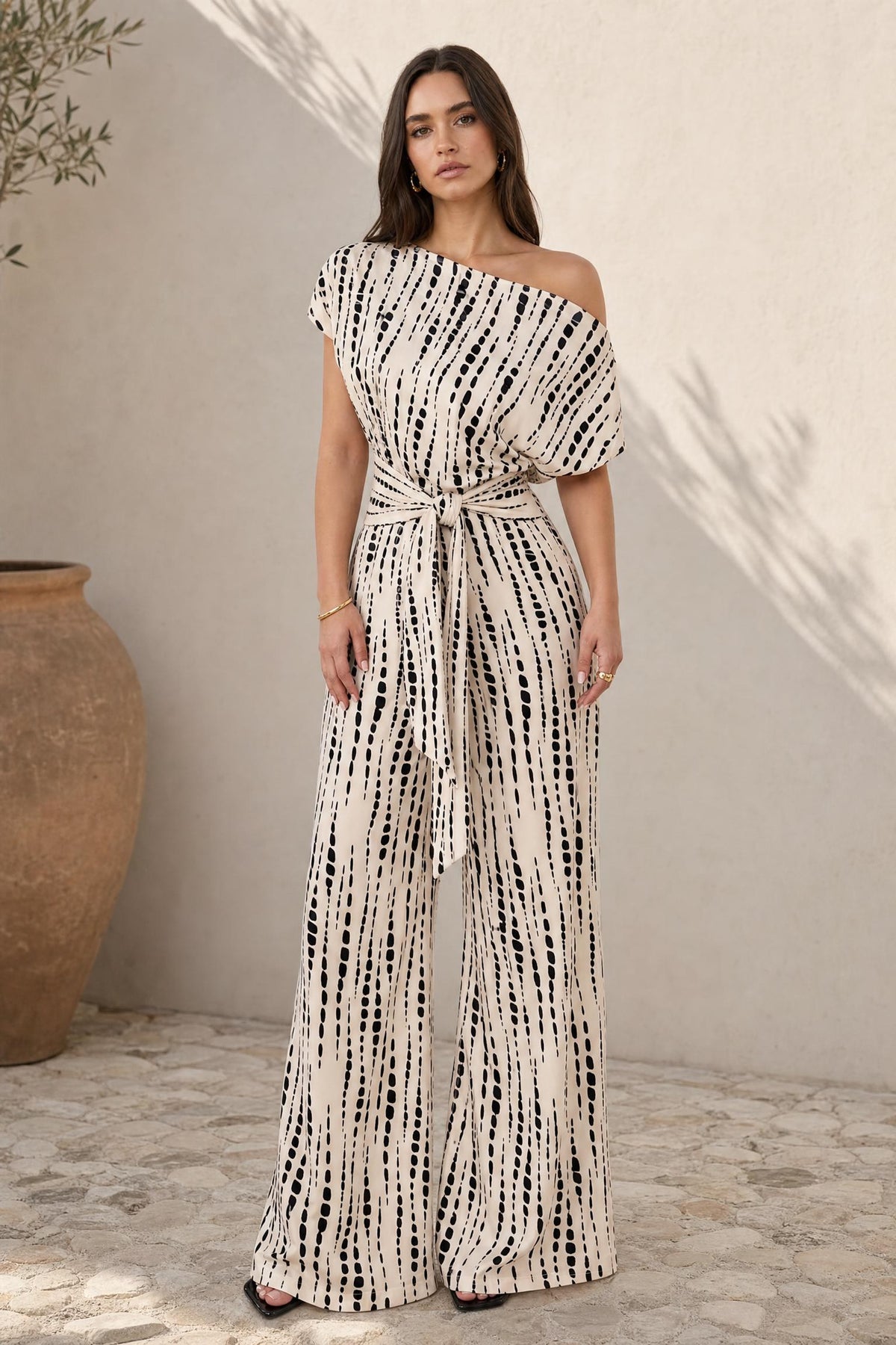 Tara - Striped Jumpsuit with Three-Quarter Sleeves