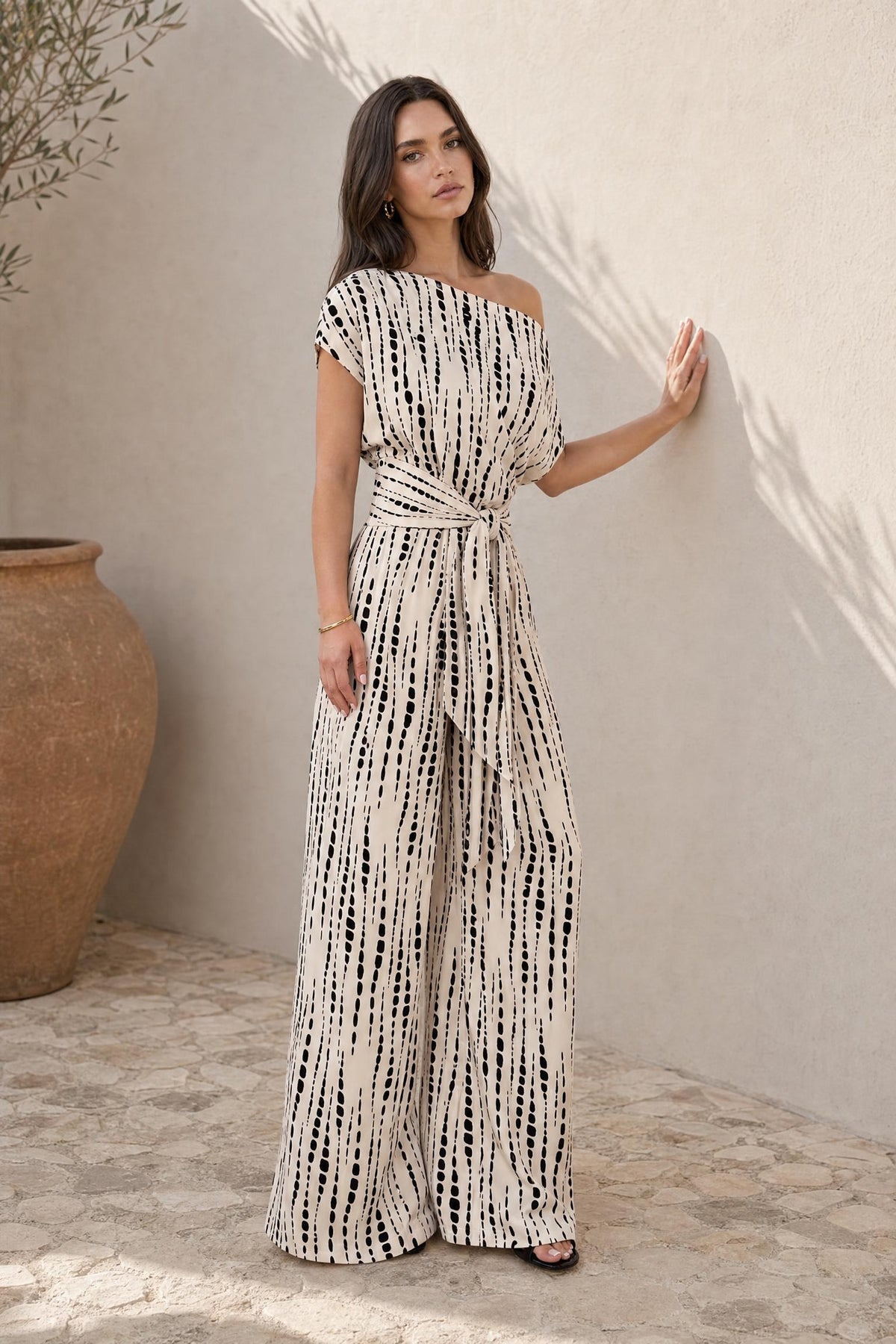 Tara - Striped Jumpsuit with Three-Quarter Sleeves