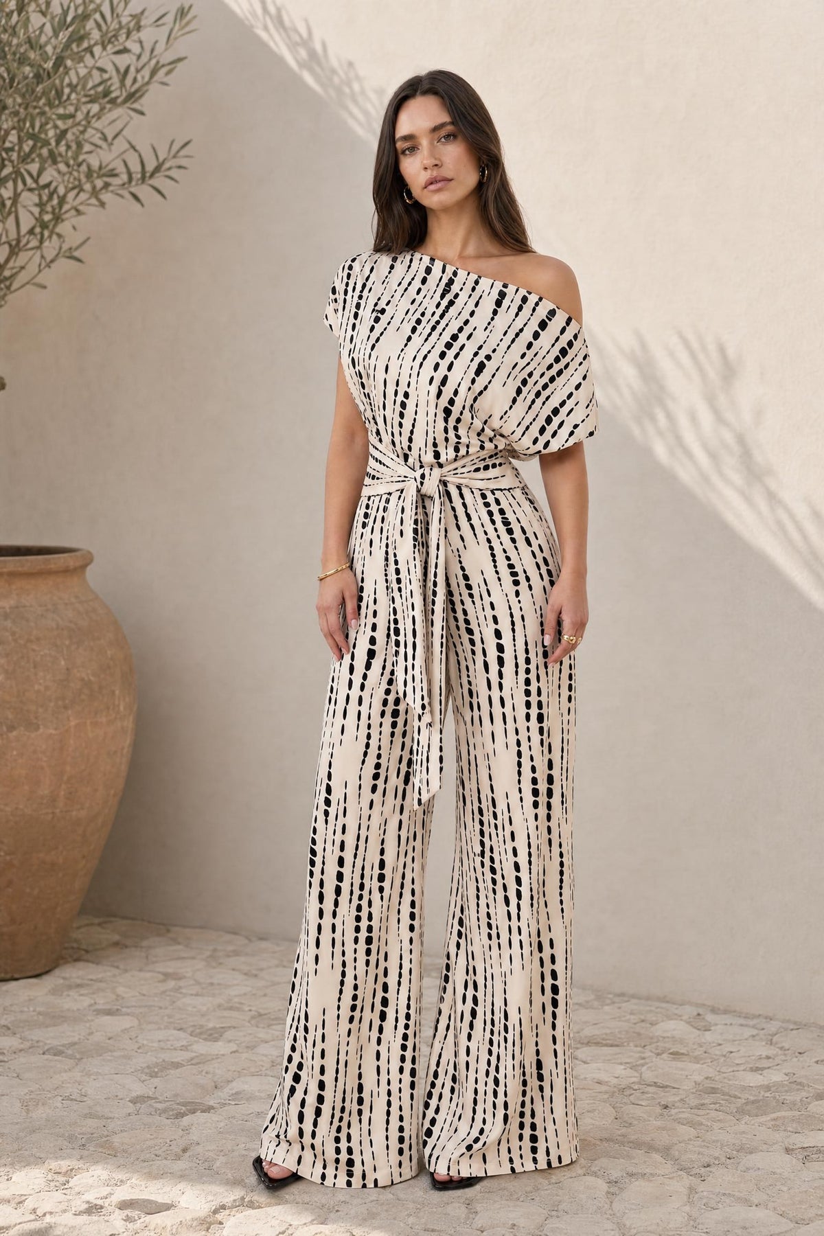 Tara - Striped Jumpsuit with Three-Quarter Sleeves