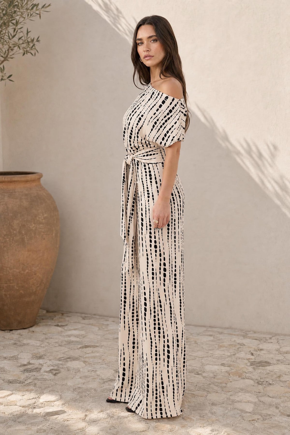 Tara - Striped Jumpsuit with Three-Quarter Sleeves