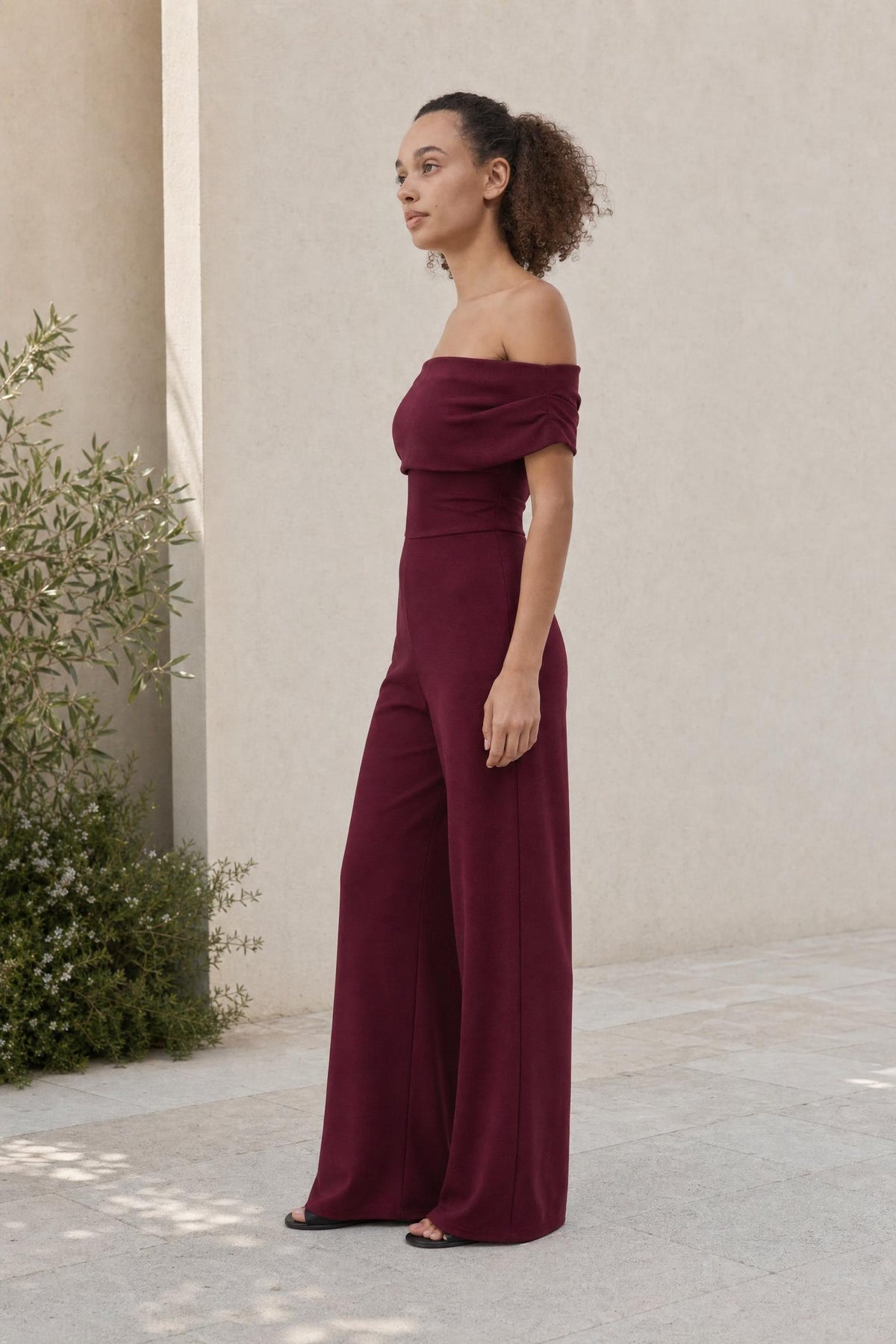 Reva - Off-Shoulder Jumpsuit in Burgundy